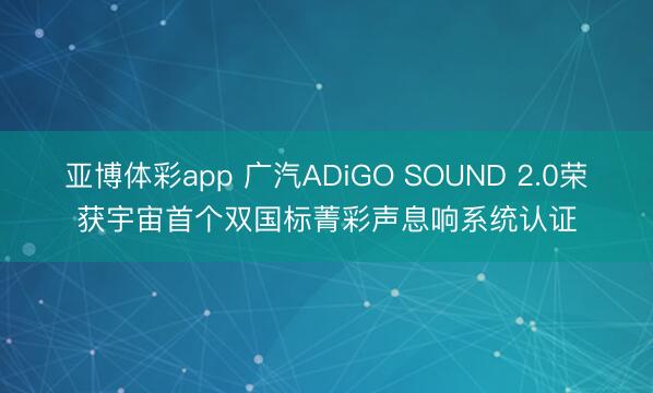 亚博体彩app 广汽ADiGO SOUND 2.0荣获宇宙首个双国标菁彩声息响系统认证