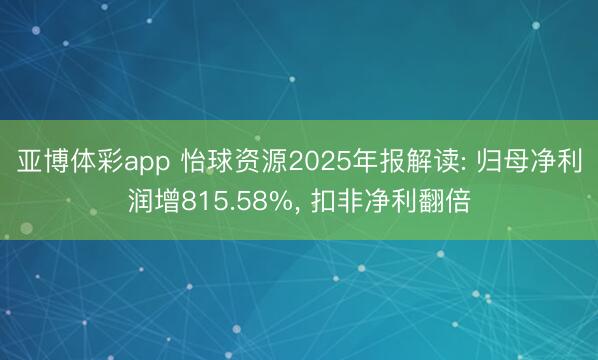 亚博体彩app 怡球资源2025年报解读: 归母净利润增815.58%， 扣非净利翻倍