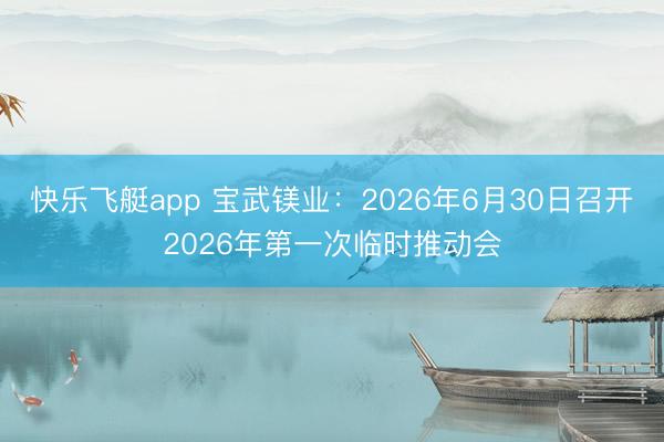 快乐飞艇app 宝武镁业：2026年6月30日召开2026年第一次临时推动会